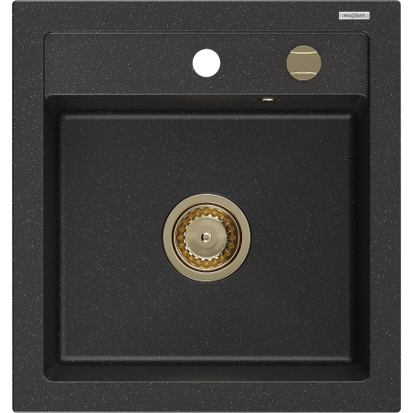 Mexen Vito gránit mosogató 1-medencés 520 x 490 mm, fekete/ezüst metál, arany szifon - 6503521000-73-G