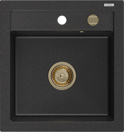 Mexen Vito egykamrás gránit mosogató 520 x 490 mm, fekete/ezüst metál, arany szifon - 6503521000-73-G