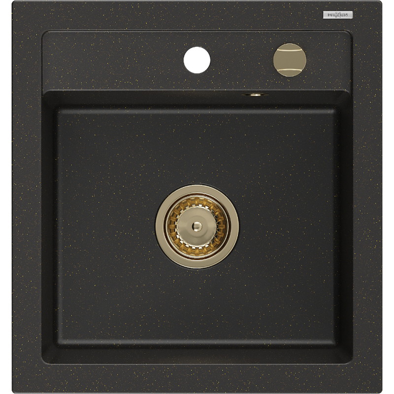 Mexen Vito chiuvetă de granit cu o singură cameră 520 x 490 mm, negru/auriu metalic, sifon auriu - 6503521000-75-G