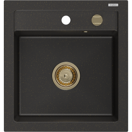 Mexen Vito chiuvetă de granit 1-cameră 520 x 490 mm, negru/auriu metalizat, sifon auriu - 6503521000-75-G