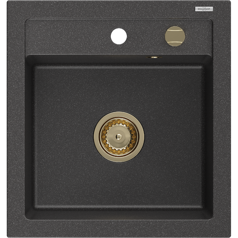 Mexen Vito chiuvetă de granit cu 1 compartiment 520 x 490 mm, Neagră picățele, sifon Auriu - 6503521000-76-G