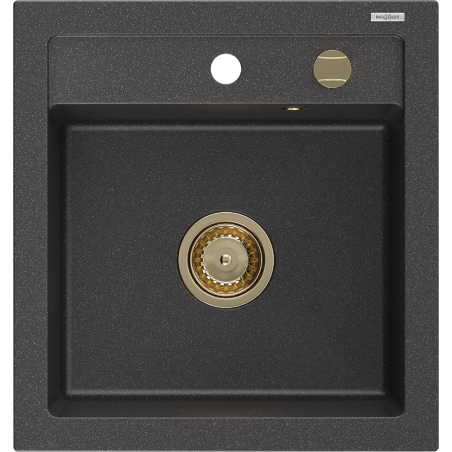 Mexen Vito chiuvetă de granit cu 1 compartiment 520 x 490 mm, Neagră picățele, sifon Auriu - 6503521000-76-G