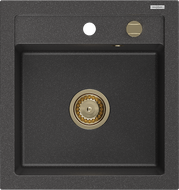 Mexen Vito 1-medencés gránit mosogató 520 x 490 mm, Fekete foltos, szifon Arany - 6503521000-76-G