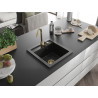 Mexen Vito gránit mosogató egykamrás 520 x 490 mm, fekete, arany szifon - 6503521000-77-G