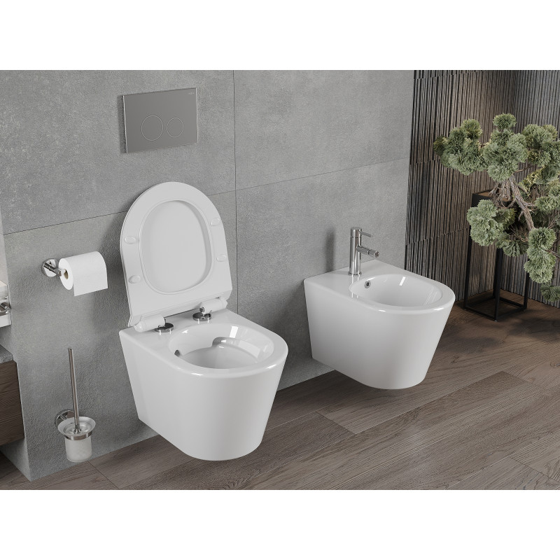 Mexen Rico Rimless WC csésze lassan záródó slim duroplaszt üléssel, fényes fehér - 30720100