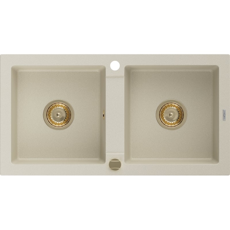 Mexen Mario gránit kétmedencés mosogató 820 x 436 mm, bézs, arany szifon - 6504822000-69-G