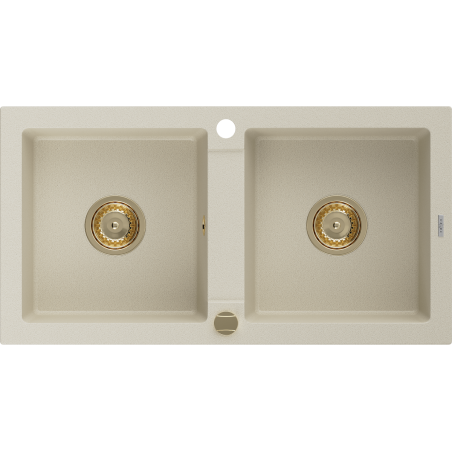 Mexen Mario chiuvetă de bucătărie din granit cu 2 compartimente 820 x 436 mm, bej, sifon auriu - 6504822000-69-G