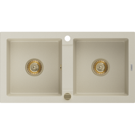 Mexen Mario gránit kétmedencés mosogató 820 x 436 mm, bézs, arany szifon - 6504822000-69-G