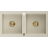 Mexen Mario chiuvetă de bucătărie din granit cu 2 compartimente 820 x 436 mm, bej, sifon auriu - 6504822000-69-G