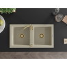 Mexen Mario chiuvetă de bucătărie din granit cu 2 compartimente 820 x 436 mm, bej, sifon auriu - 6504822000-69-G