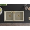 Mexen Mario gránit kétmedencés mosogató 820 x 436 mm, bézs, arany szifon - 6504822000-69-G