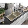 Mexen Mario kétmedencés gránit mosogató 820 x 436 mm, bézs, arany szifon - 6504822000-69-G