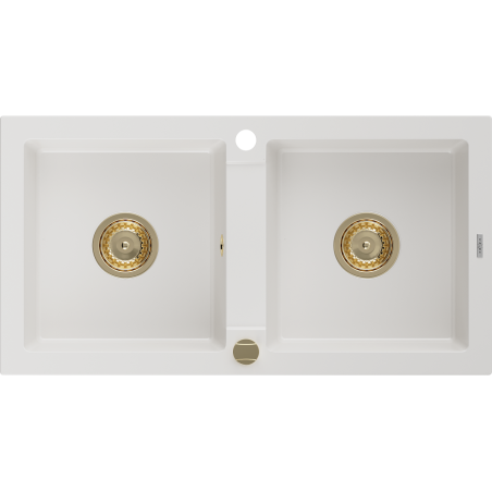 Mexen Mario 2-medencés gránit mosogató 820 x 436 mm, Fehér, szifon Arany - 6504822000-20-G