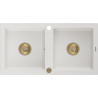 Mexen Mario chiuvetă de bucătărie din granit cu 2 compartimente 820 x 436 mm, alb, sifon auriu - 6504822000-20-G