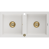 Mexen Mario kétmedencés gránit mosogató 820 x 436 mm, fehér, arany szifon - 6504822000-20-G