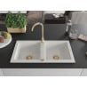 Mexen Mario chiuvetă de bucătărie din granit cu 2 compartimente 820 x 436 mm, alb, sifon auriu - 6504822000-20-G