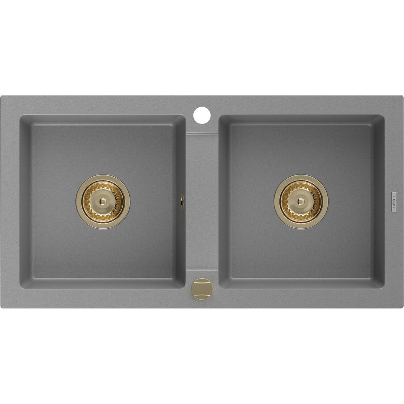 Mexen Mario gránit mosogató kétkamrás 820 x 436 mm, szürke, arany szifon - 6504822000-71-G