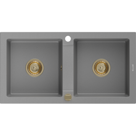 Mexen Mario chiuvetă din granit cu 2 compartimente 820 x 436 mm, gri, sifon auriu - 6504822000-71-G