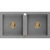 Mexen Mario chiuvetă din granit cu 2 compartimente 820 x 436 mm, gri, sifon auriu - 6504822000-71-G