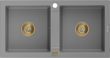 Mexen Mario chiuvetă din granit cu 2 compartimente 820 x 436 mm, gri, sifon auriu - 6504822000-71-G