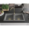 Mexen Mario chiuvetă din granit cu 2 compartimente 820 x 436 mm, gri, sifon auriu - 6504822000-71-G