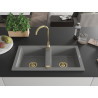 Mexen Mario kétmedencés gránit mosogató 820 x 436 mm, szürke, arany szifon - 6504822000-71-G