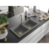 Mexen Mario chiuvetă din granit cu 2 compartimente 820 x 436 mm, gri, sifon auriu - 6504822000-71-G