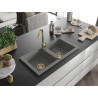 Mexen Mario kétmedencés gránit mosogató 820 x 436 mm, szürke, arany szifon - 6504822000-71-G