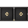 Mexen Mario 2-medencés gránit mosogató 820 x 436 mm, Fekete/Fém ezüst, szifon Arany - 6504822000-73-G