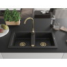 Mexen Mario gránit kétmedencés mosogató 820 x 436 mm, fekete/ezüst metál, arany szifon - 6504822000-73-G