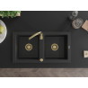 Mexen Mario chiuvetă de granit cu 2 compartimente 820 x 436 mm, negru/argintiu metalizat, sifon aurit - 6504822000-73-G