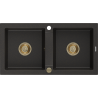 Mexen Mario kétrészes gránit mosogató 820 x 436 mm, fekete/arany metál, arany szifonnal - 6504822000-75-G