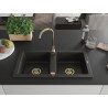 Mexen Mario kétrészes gránit mosogató 820 x 436 mm, fekete/arany metál, arany szifonnal - 6504822000-75-G