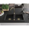 Mexen Mario gránit mosogató 2 rekeszes 820 x 436 mm, fekete, arany szifon - 6504822000-77-G