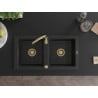Mexen Mario gránit mosogató 2 rekeszes 820 x 436 mm, fekete, arany szifon - 6504822000-77-G