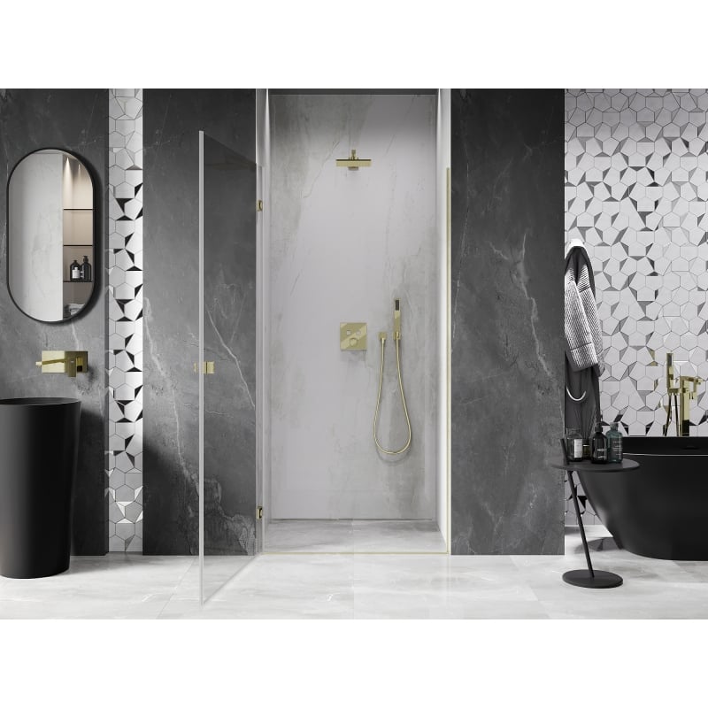 Mexen Lunar-B ușă de duș rabatabilă stânga 50 cm, transparentă, auriu periat - 832-050-000-55-00-L