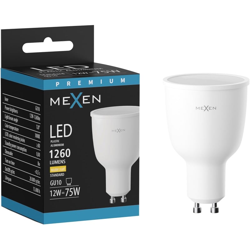 Mexen Nova LED GU10 izzó, 12W, Meleg - 3000K, 1260 lm - L108-GU10-1230-01