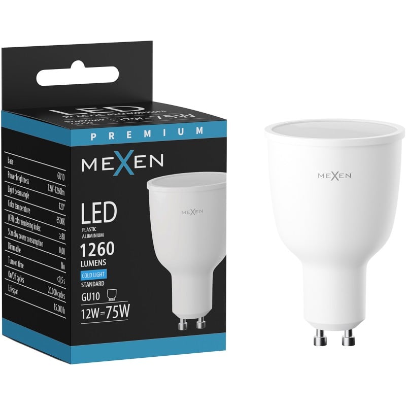 Mexen Nova LED izzó GU10, 12W, Hideg - 6500K, 1260 lm - L108-GU10-1265-01