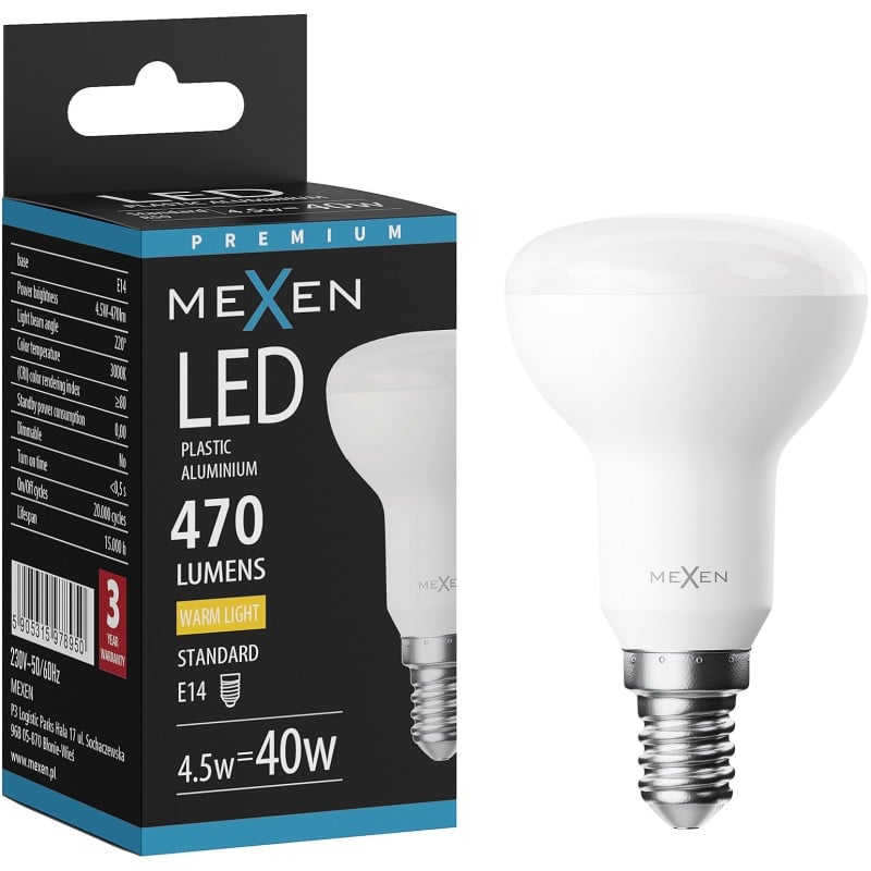 Mexen Nova LED izzó E14, R50, 4,5W, Meleg - 3000K, 470 lm - L103-E14-0530-01