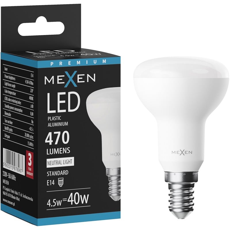 Mexen Nova Bec LED E14, R50, 4,5W, Neutră - 4000K, 470 lm - L103-E14-0540-01