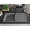 Mexen Leo gránit egytálcás mosogató csepegtetővel 900 x 500 mm, szürke, fekete szifon - 6501901010-71-B