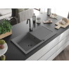 Mexen Leo gránit mosogató 1 medencés, csepegtetővel 900 x 500 mm, szürke, fekete szifon - 6501901010-71-B