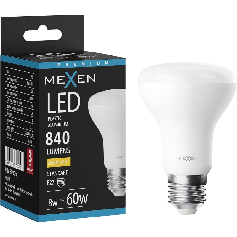Mexen Nova LED izzó E27, R63, 8W, Meleg - 3000K, 840 lm - L104-E27-0830-01