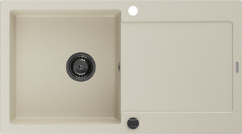 Mexen Leo chiuvetă de bucătărie din granit cu 1 compartiment și scurgător 900 x 500 mm, bej, sifon negru - 6501901010-69-B