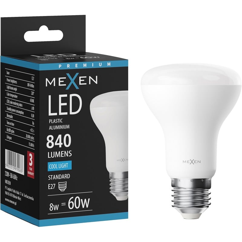 Mexen Nova LED izzó E27, R63, 8W, Hideg - 6500K, 840 lm - L104-E27-0865-01