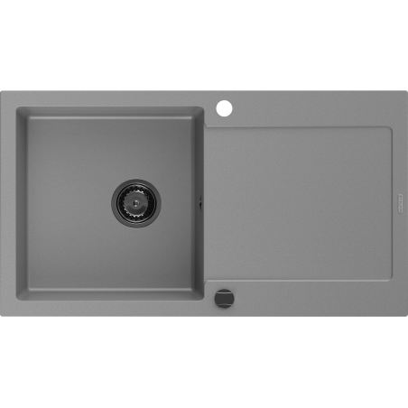 Mexen Leo gránit mosogató 1 medencés, csepegtetővel 900 x 500 mm, szürke, fekete szifon - 6501901010-71-B