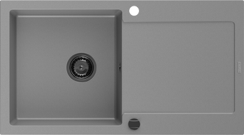 Mexen Leo chiuvetă de granit cu 1 compartiment și picurător 900 x 500 mm, gri, sifon negru - 6501901010-71-B