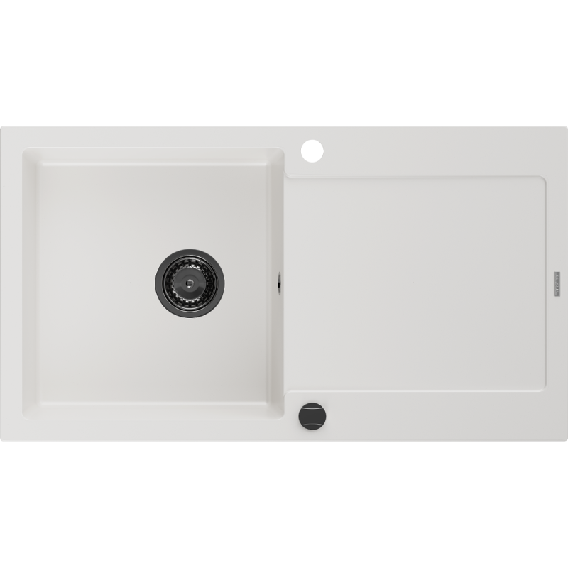 Mexen Leo chiuvetă din granit cu 1 compartiment și scurgător 900 x 500 mm, alb, sifon negru - 6501901010-20-B