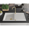 Mexen Leo chiuvetă din granit cu 1 compartiment și scurgător 900 x 500 mm, albă, sifon auriu - 6501901010-20-G