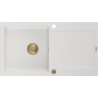 Mexen Leo chiuvetă din granit cu 1 compartiment cu picurător 900 x 500 mm, Albă, sifon Auriu - 6501901010-20-G